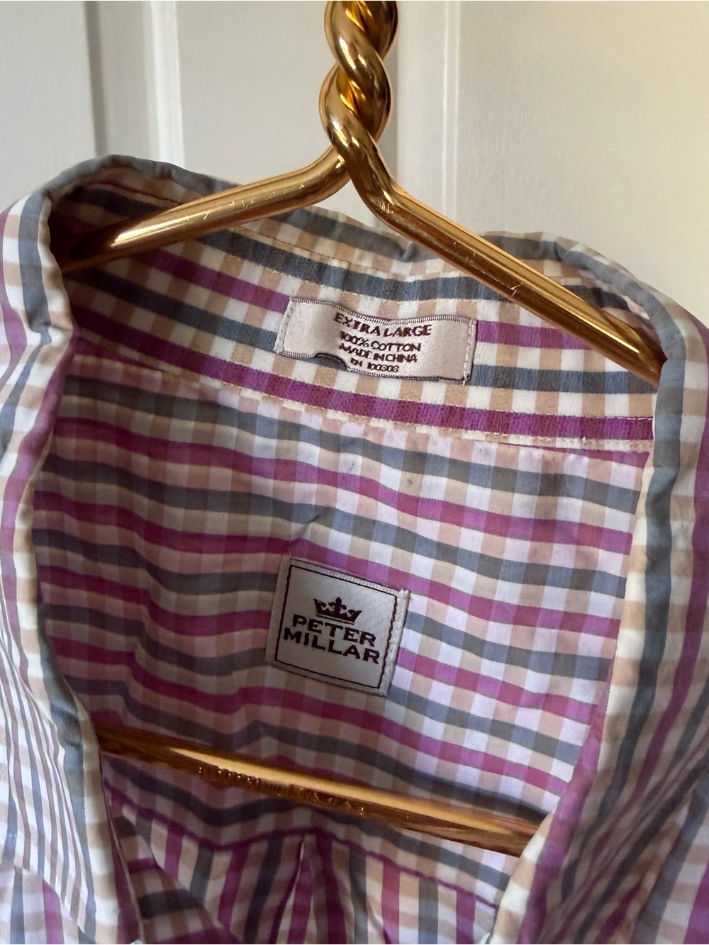Peter Millar Pink, Tan and Gray Plaid Button-Down Shirt